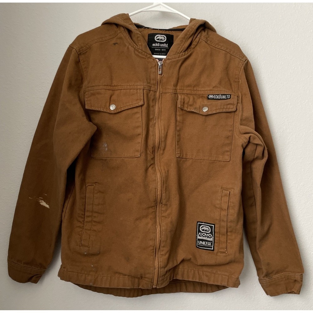 Ecko Jacket Women M Brown Canvas Unlined Zip Barn‎ Utility Chore VTG Brown Y2K